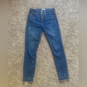 LOFT High Waist Skinny Crop Dark Wash Raw Hem Womens Jeans Size 27